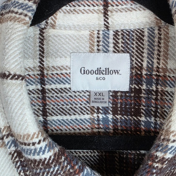 Goodfellow & Co Plaid Shirt Jacket Men's XXL Cream Brown Blue Cotton Shacket - Picture 3 of 6